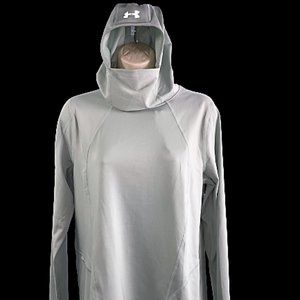 NWT Women UNDER ARMOUR L Gray ColdGear Reactor Run Reflective Balaclava Hoodie!